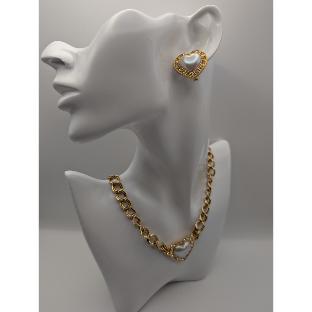 Vintage Avon Heart Of My Heart Necklace And Earrings Set 1989 Gold Tone Pierced